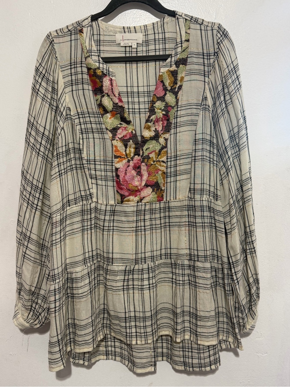 Anthropologie Darlene Plaid Peasant Blouse XL - Picture 2 of 12